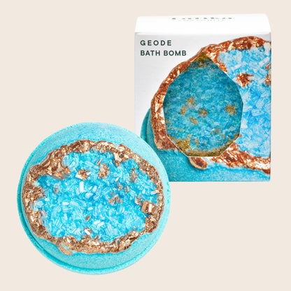 Blue geode bathbomb with gold edging